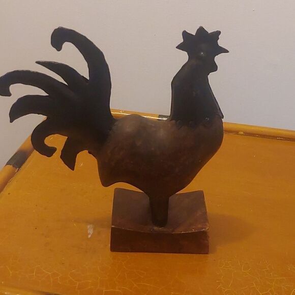 Source Unknown Other - BROWN Rooster Wood & Irom Statue